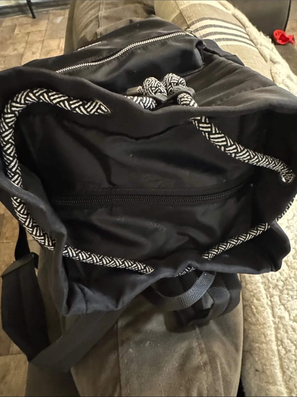 Versace Black Drawstring Backpack with Front Zip Pocket